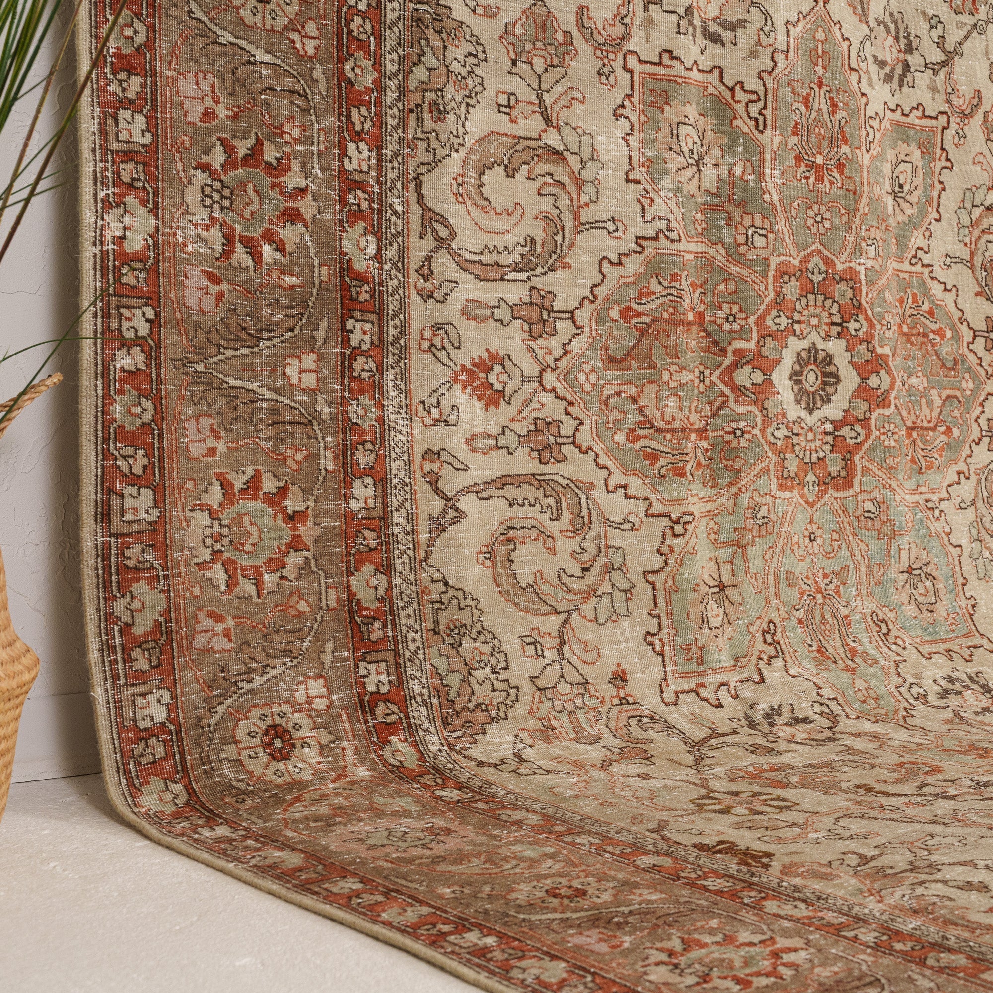 Beige and Red Area Wool Rug