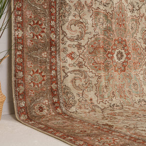 Beige and Red Area Wool Rug