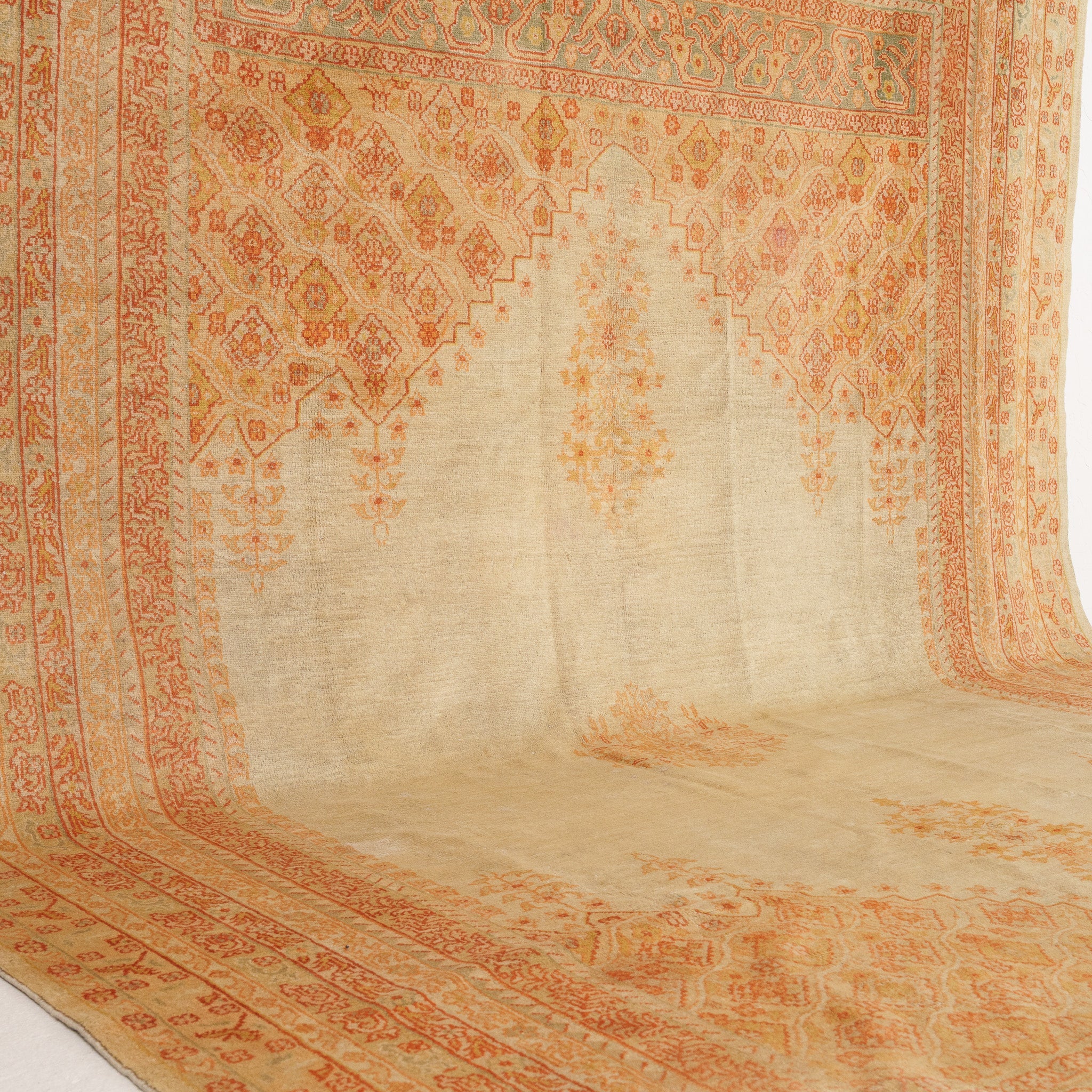 Beige and Orange Area Wool Rug