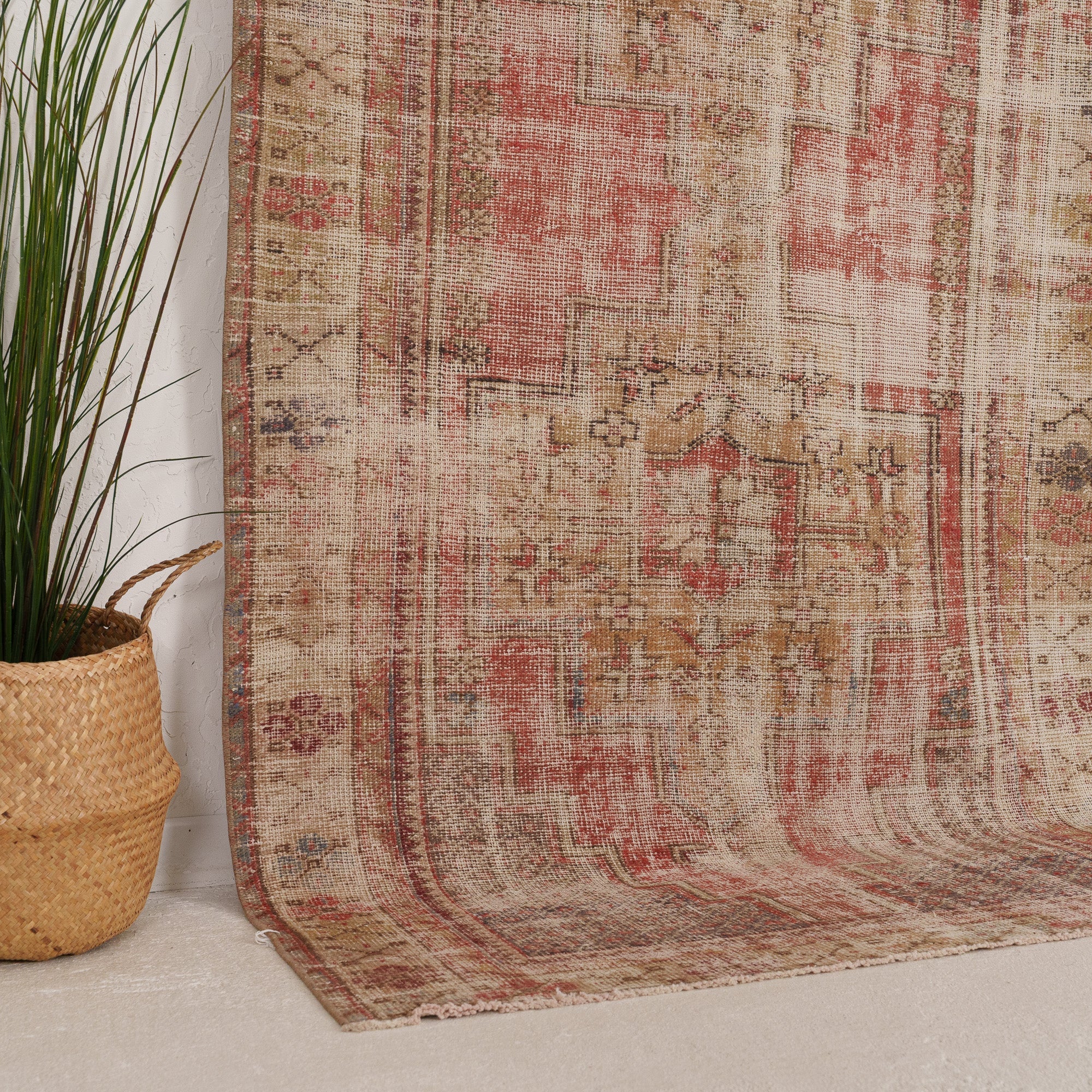 Red and Beige Runner Wool Rug