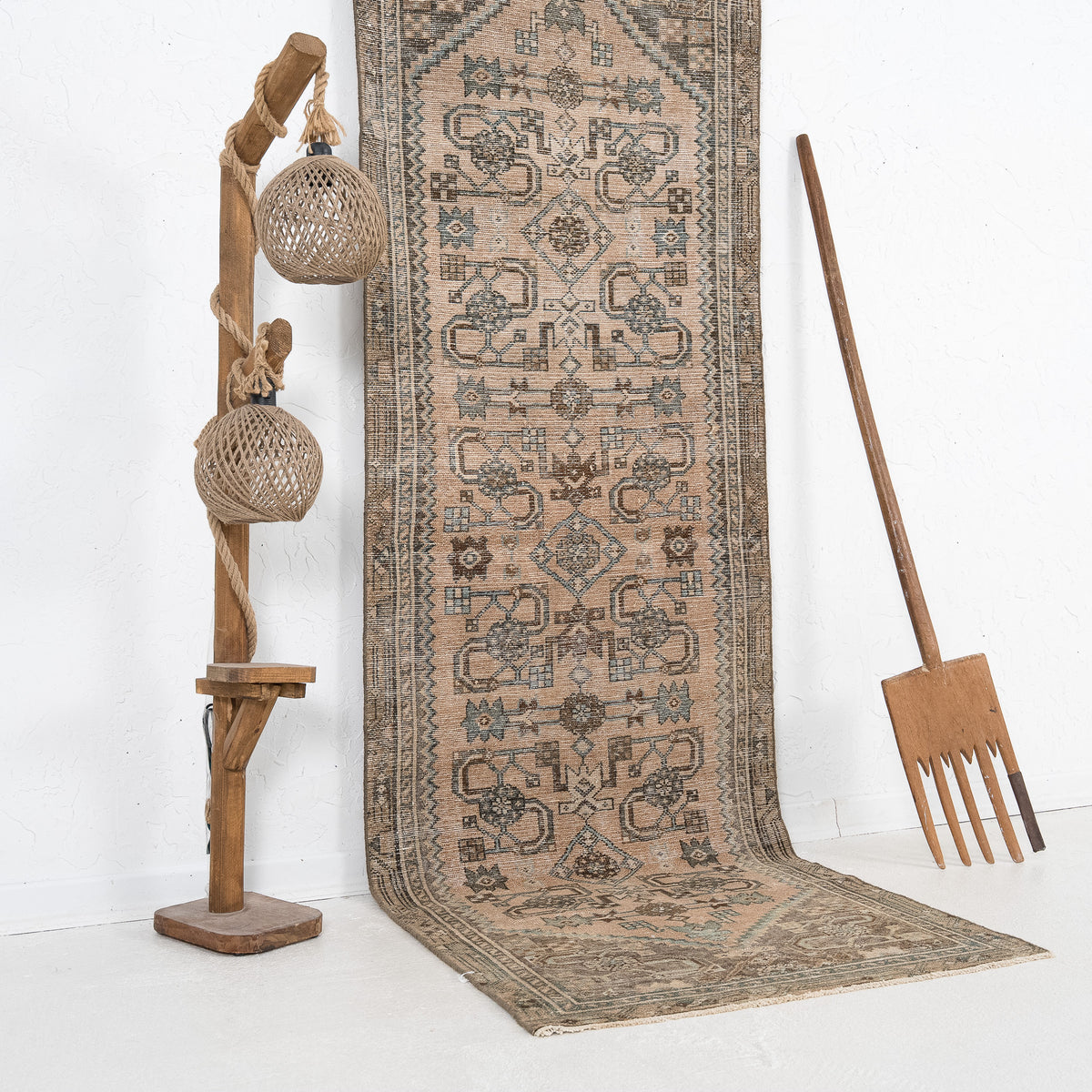 Beige and Brown Runner Wool Rug