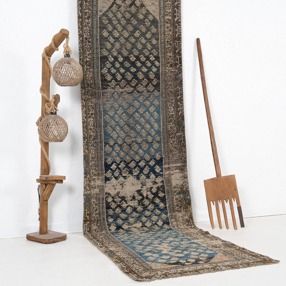 Blue and Brown Runner Wool Rug
