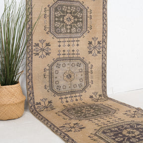Beige and Brown Runner Wool Rug