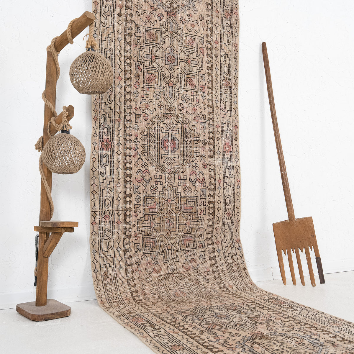 Beige and Brown Runner Wool Rug