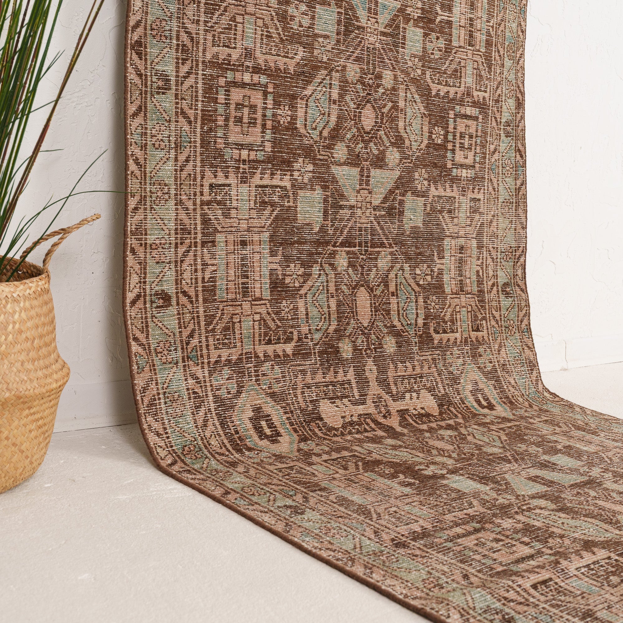 Brown and Blue Runner Wool Rug