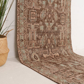 Brown and Blue Runner Wool Rug
