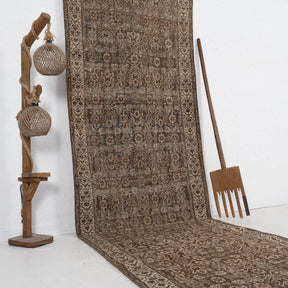 Brown and Beige Runner Wool Rug