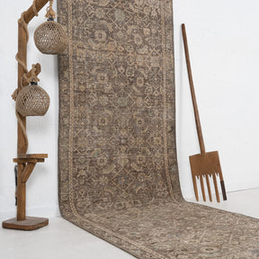 Brown and Beige Runner Wool Rug