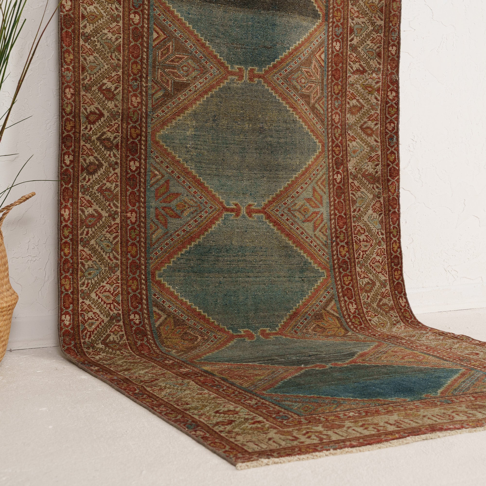 Blue and Red Runner Wool Rug