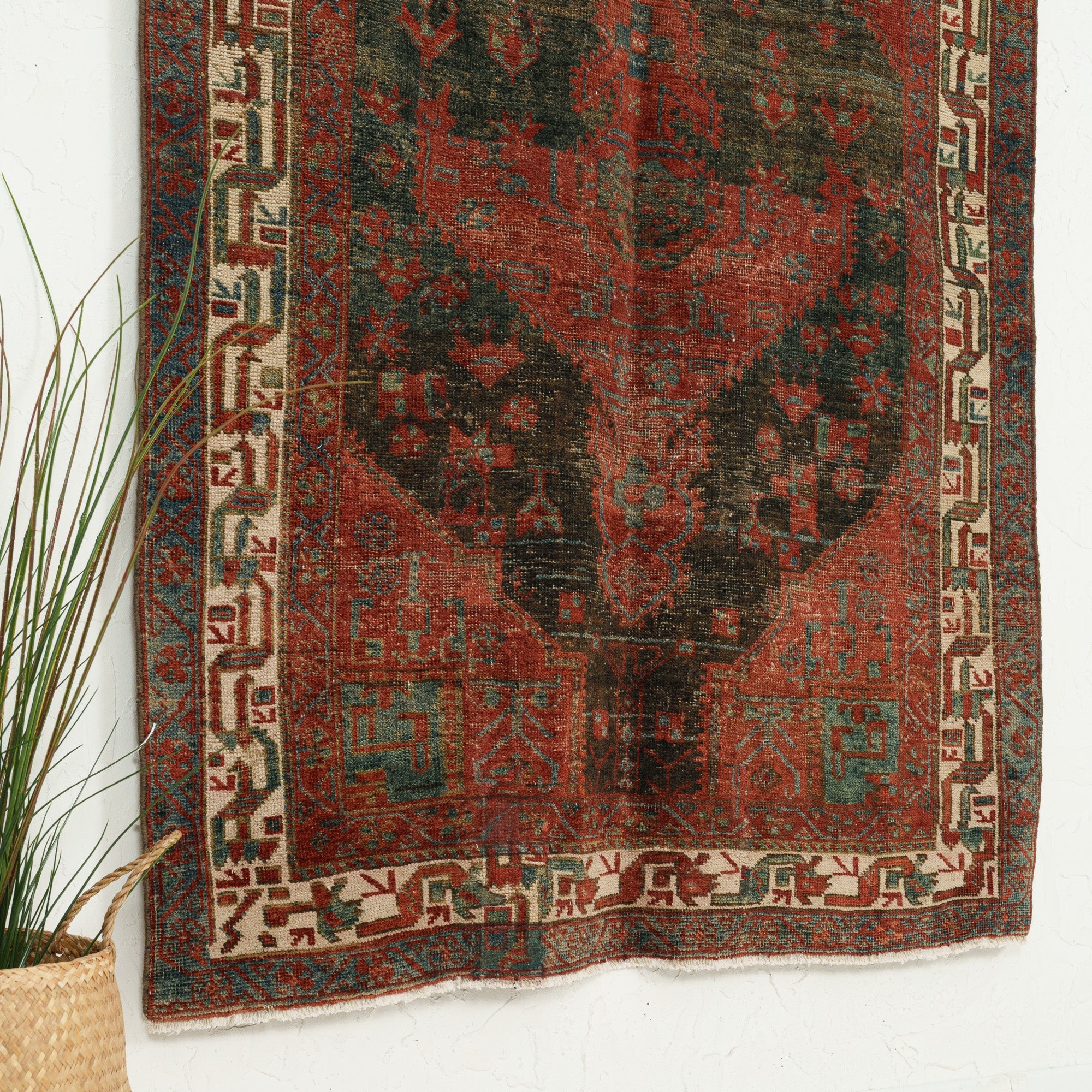 Red and Green Area Wool Rug