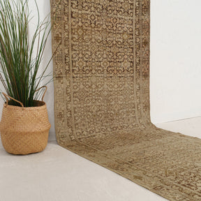 Beige and Brown Runner Wool Rug