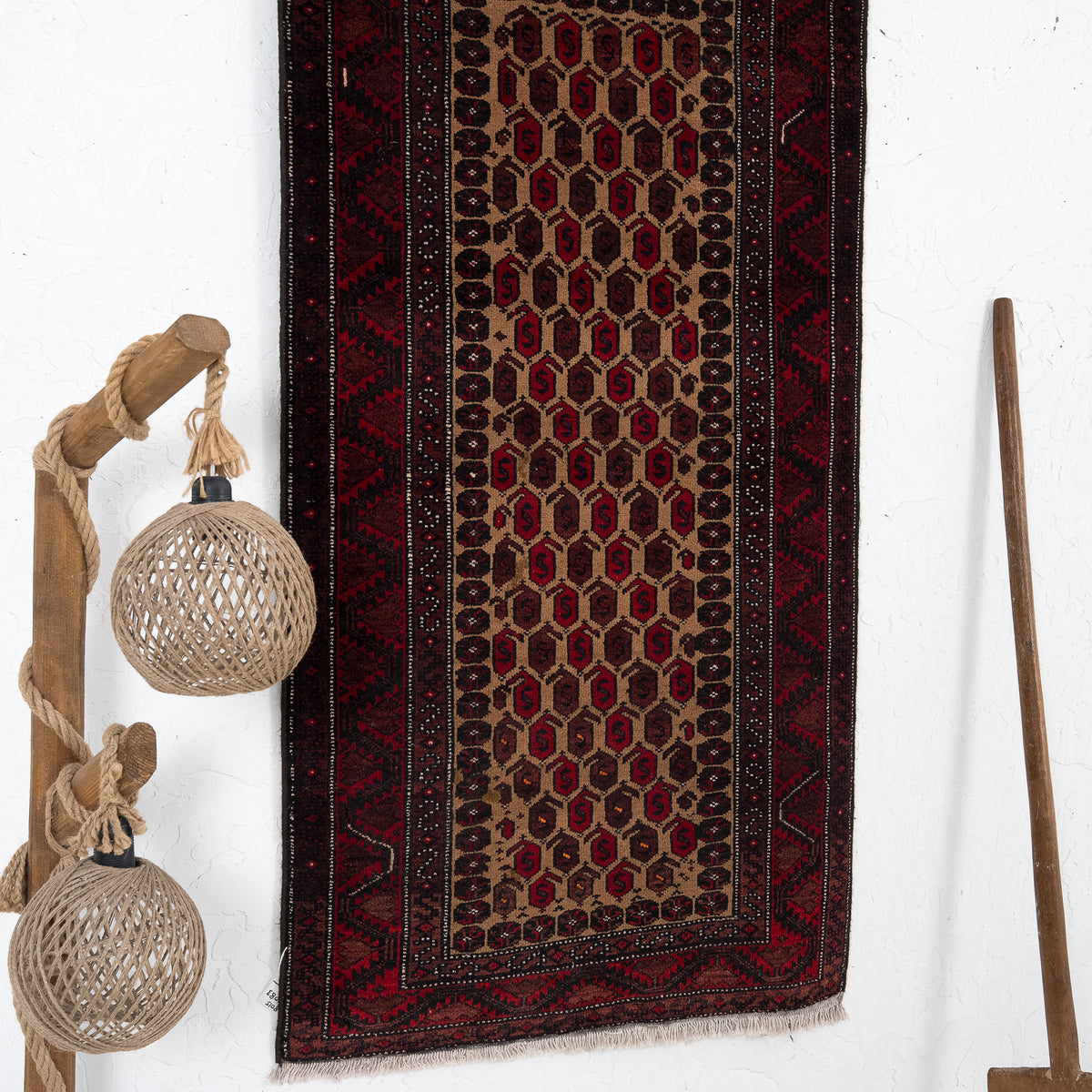 Beige and Red Area Wool Rug
