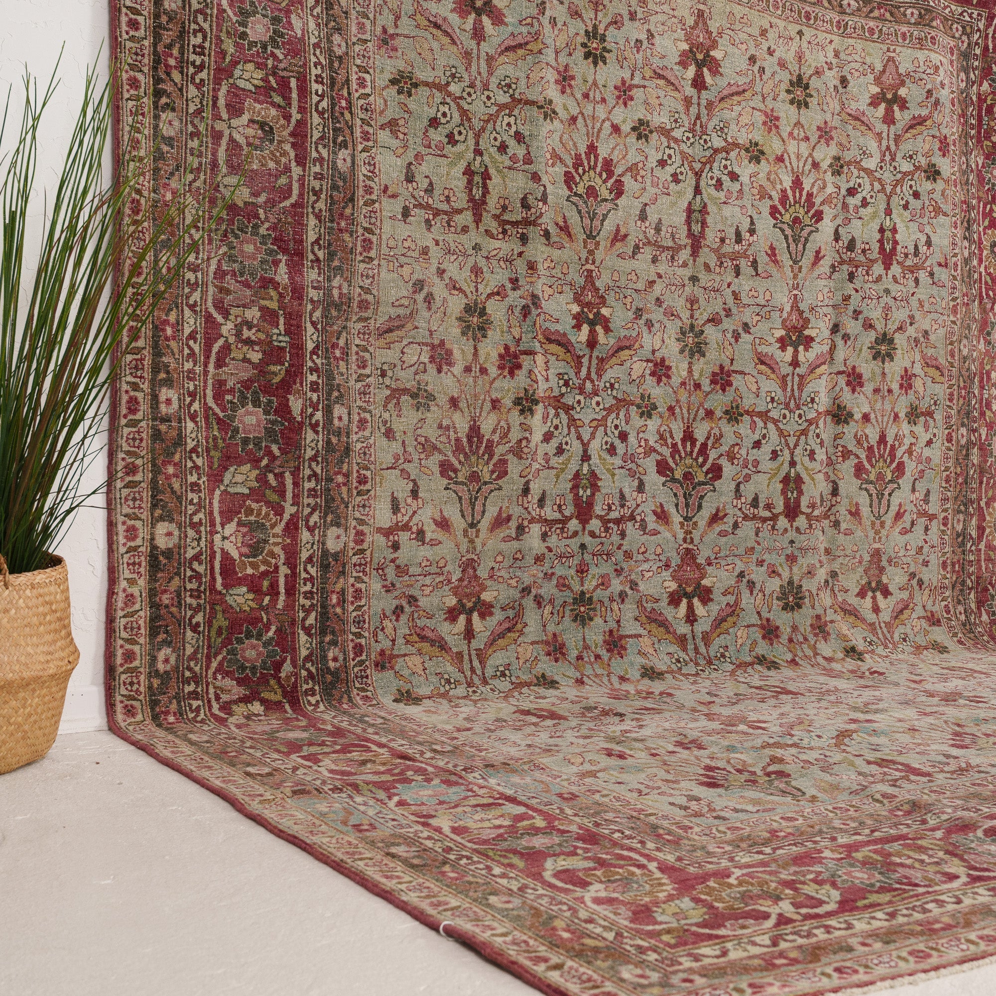 Beige and Red Area Wool Rug