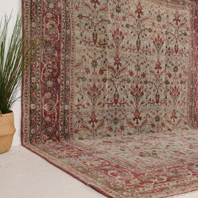 Beige and Red Area Wool Rug