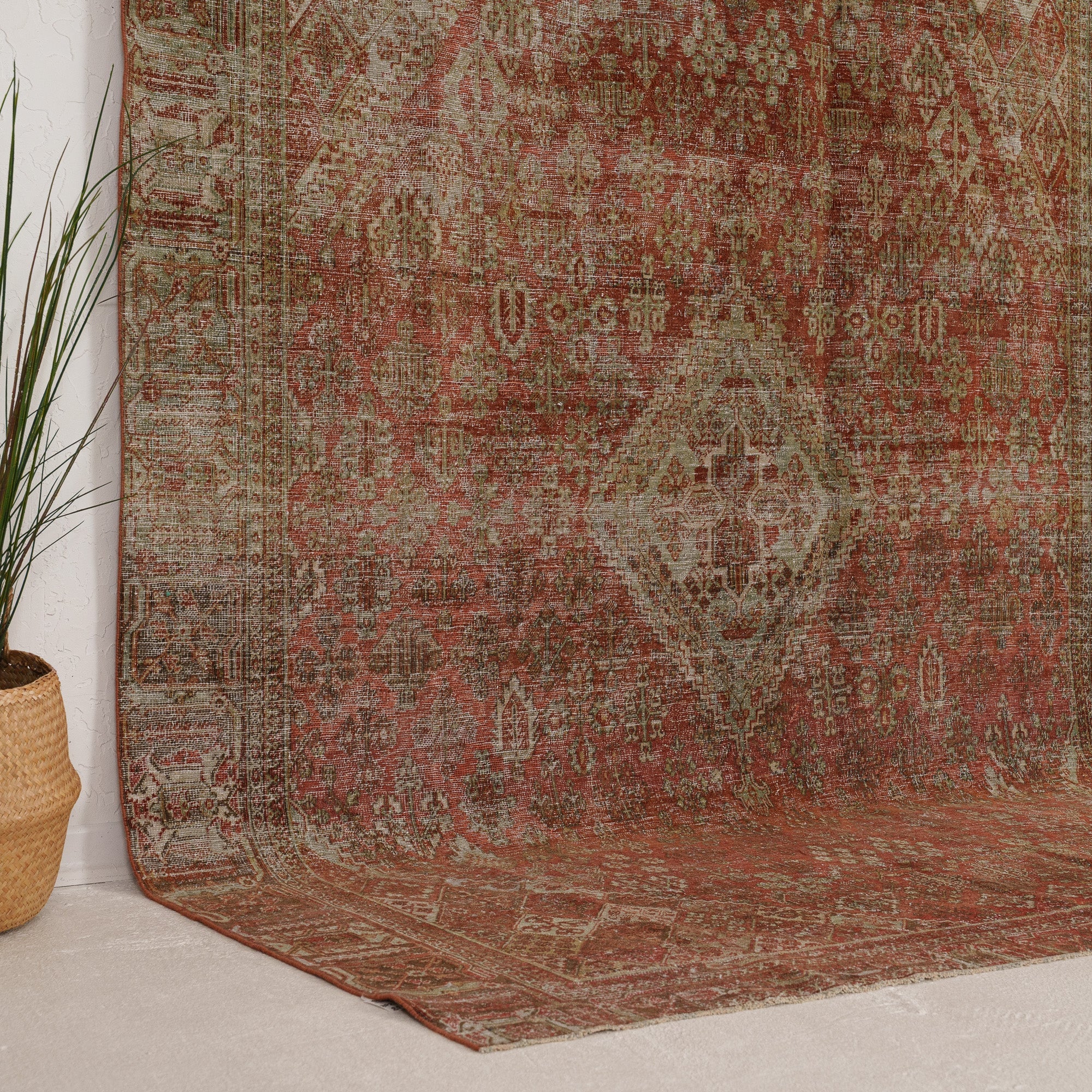 Red and Green Area Wool Rug