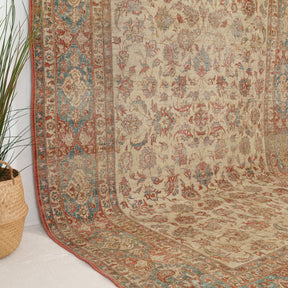 Beige and Red Area Wool Rug