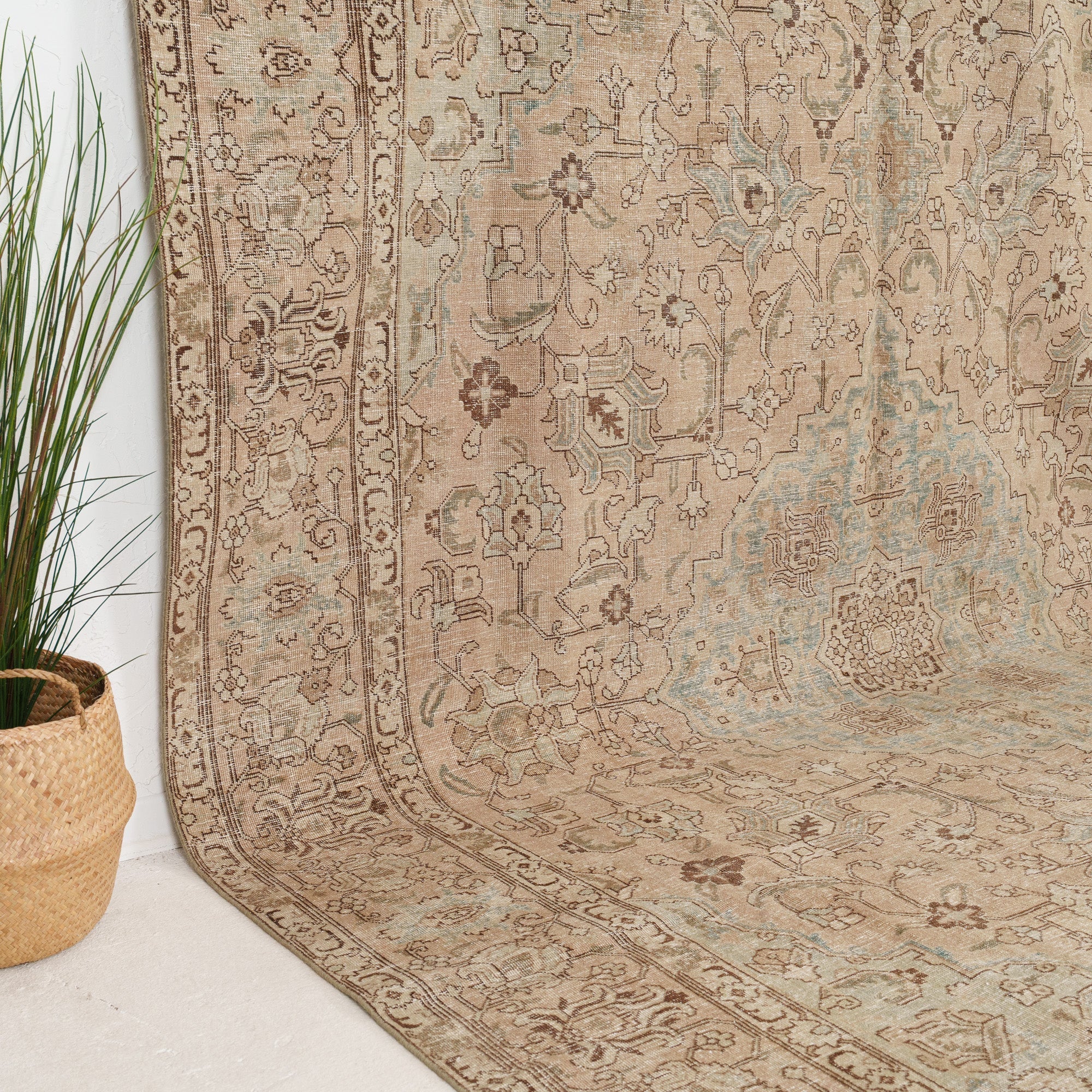 Beige and Blue Area Wool Rug