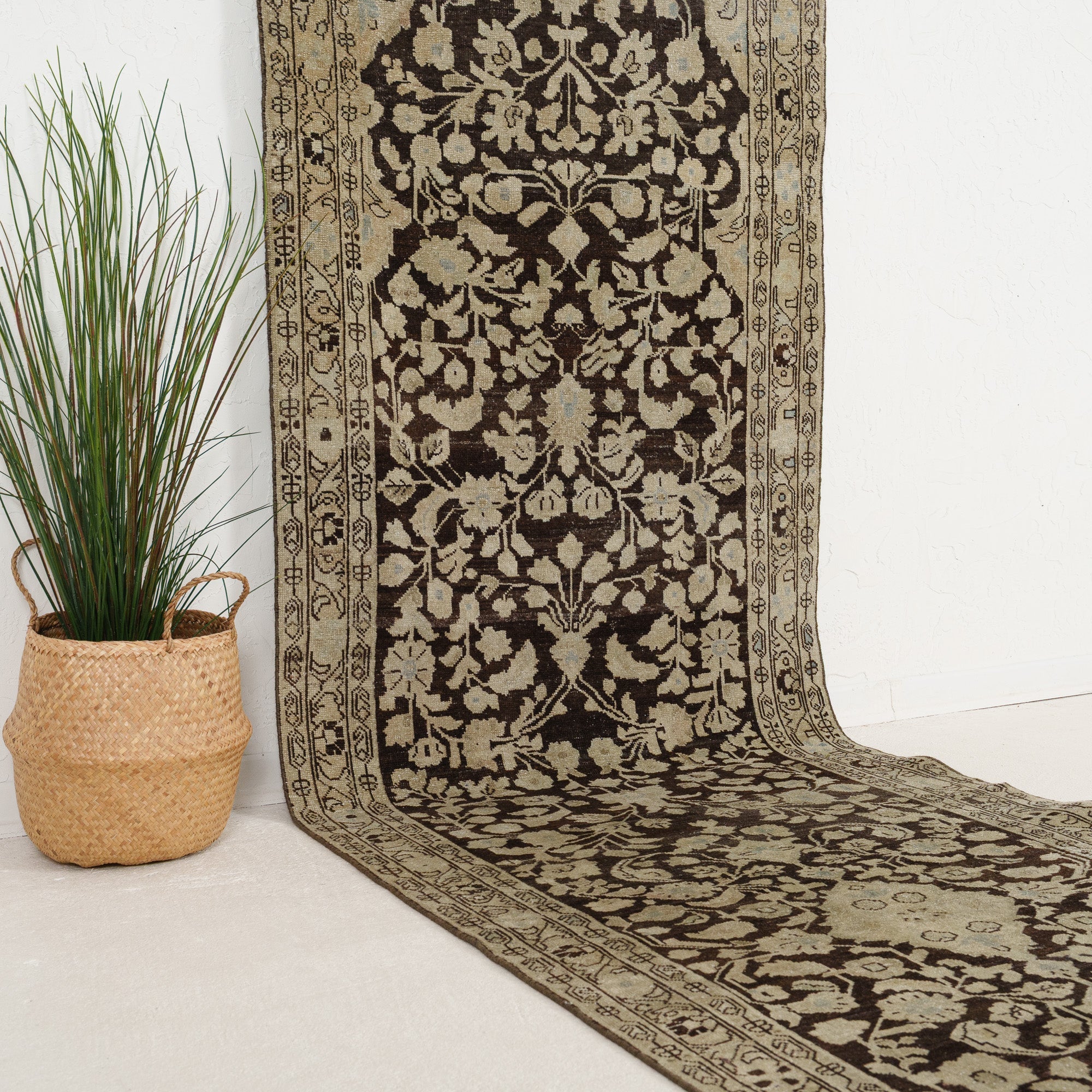 Brown and Beige Runner Wool Rug