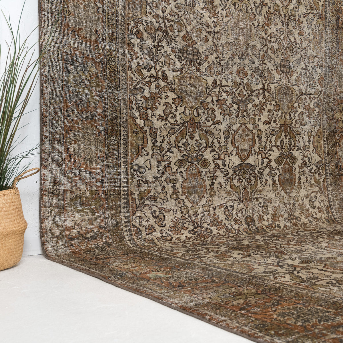 Beige and Red Area Wool Rug