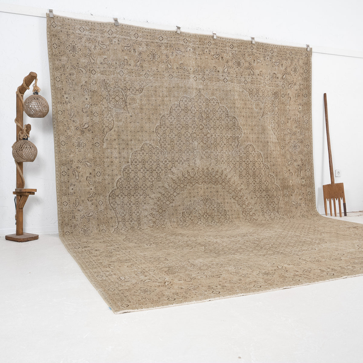 Beige and Brown Area Wool Rug