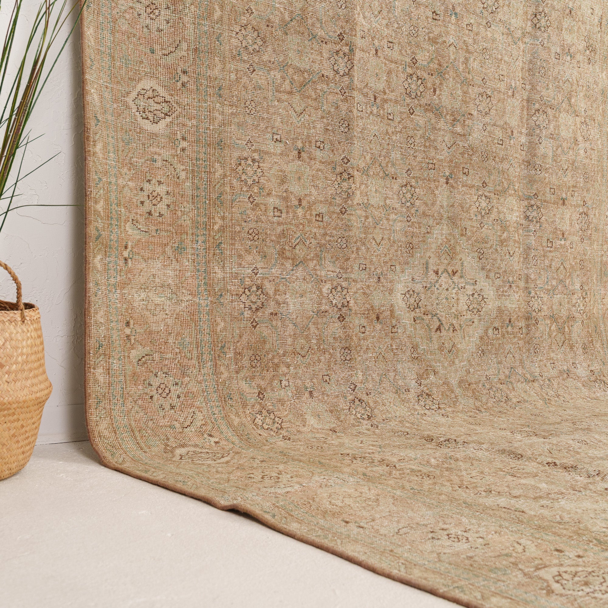 Beige and Orange Area Wool Rug