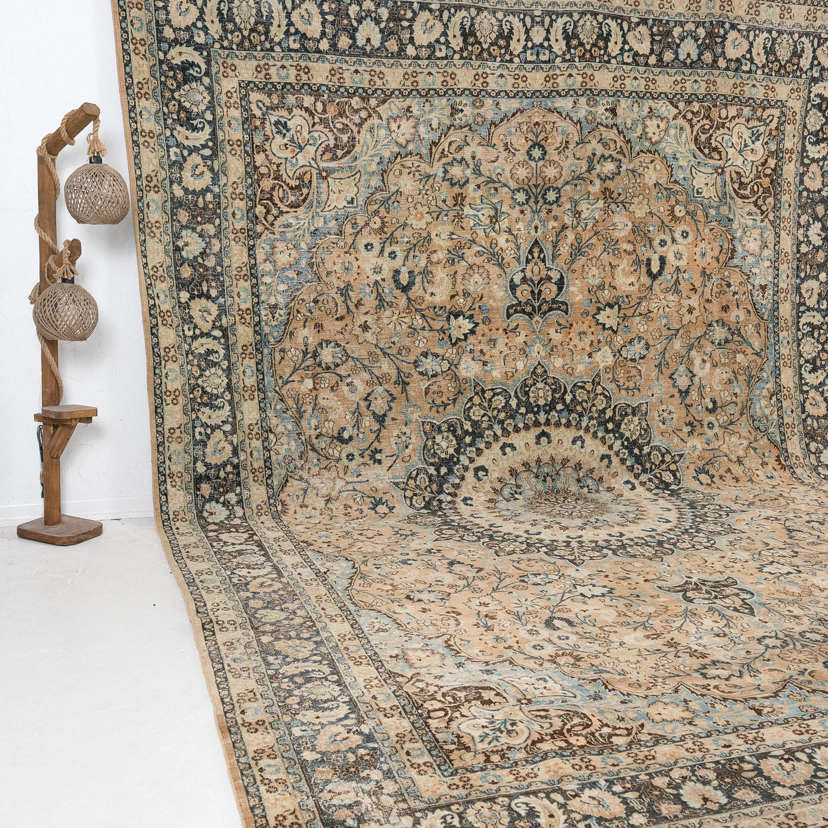 Beige and Blue Area Wool Rug