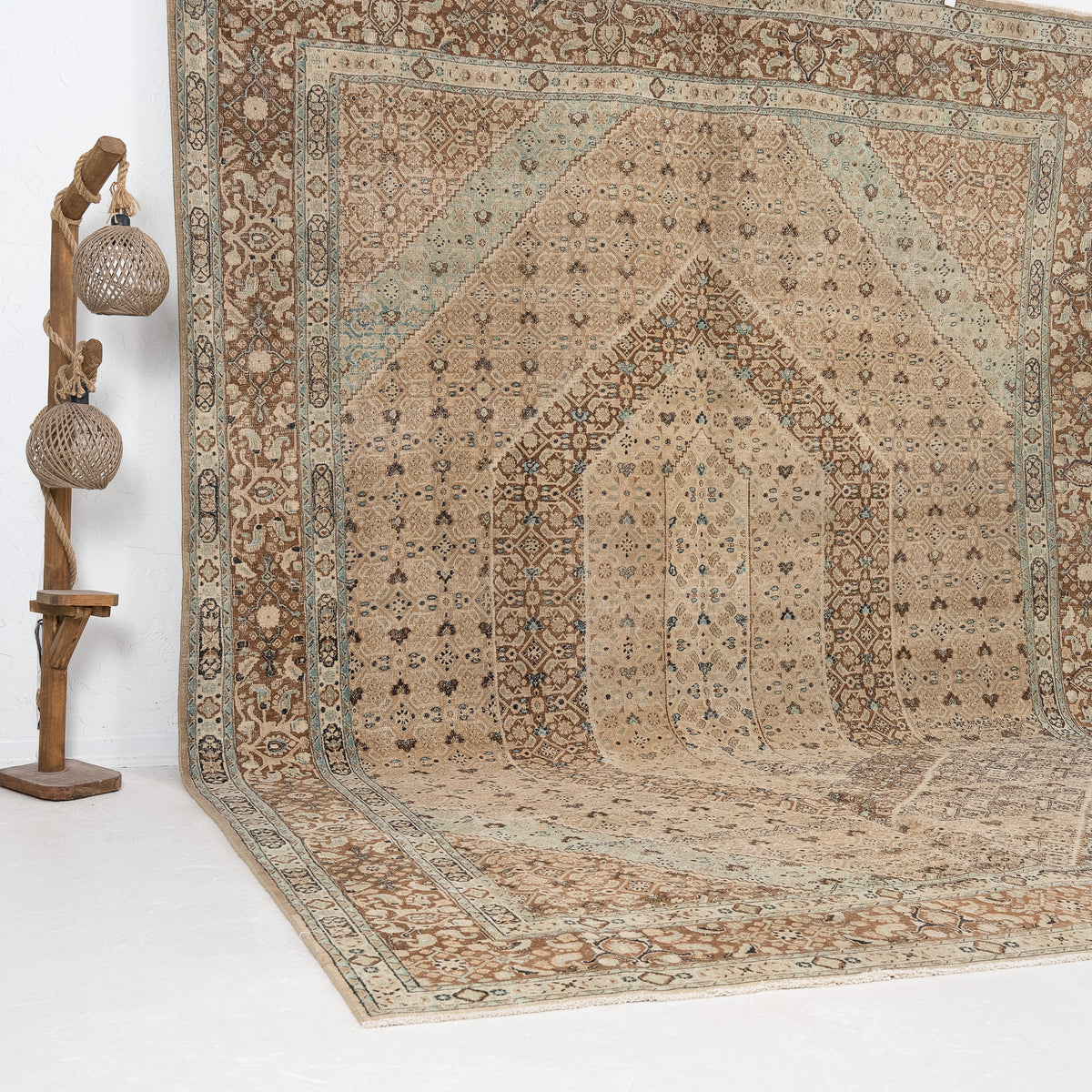 Beige and Blue Area Wool Rug