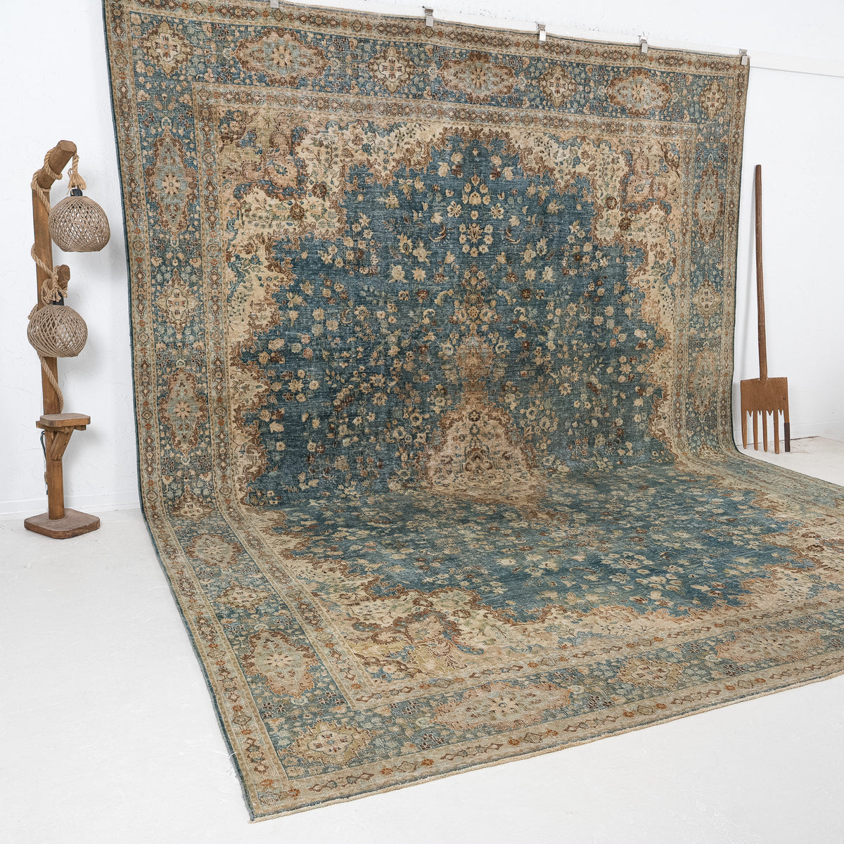 Blue and Beige Area Wool Rug