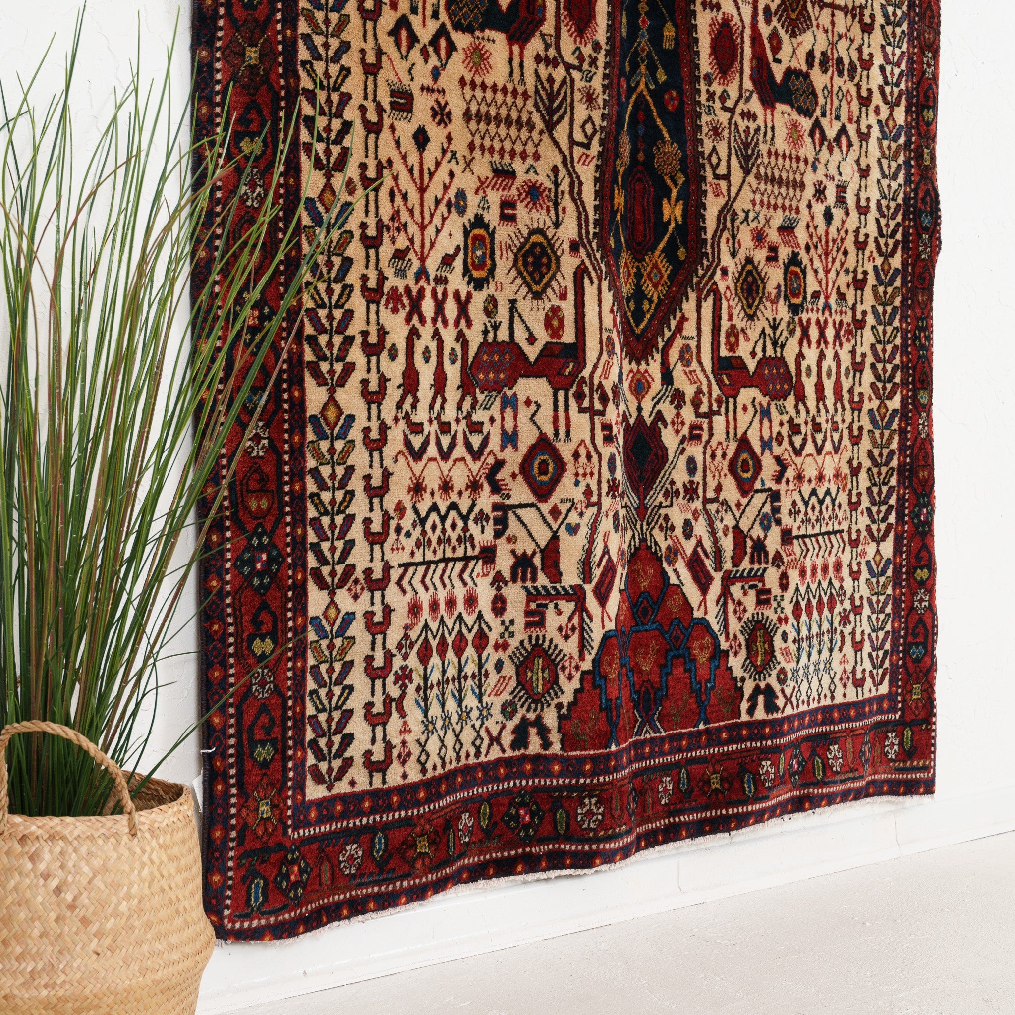 Beige and Red Area Wool Rug
