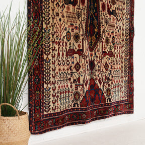 Beige and Red Area Wool Rug
