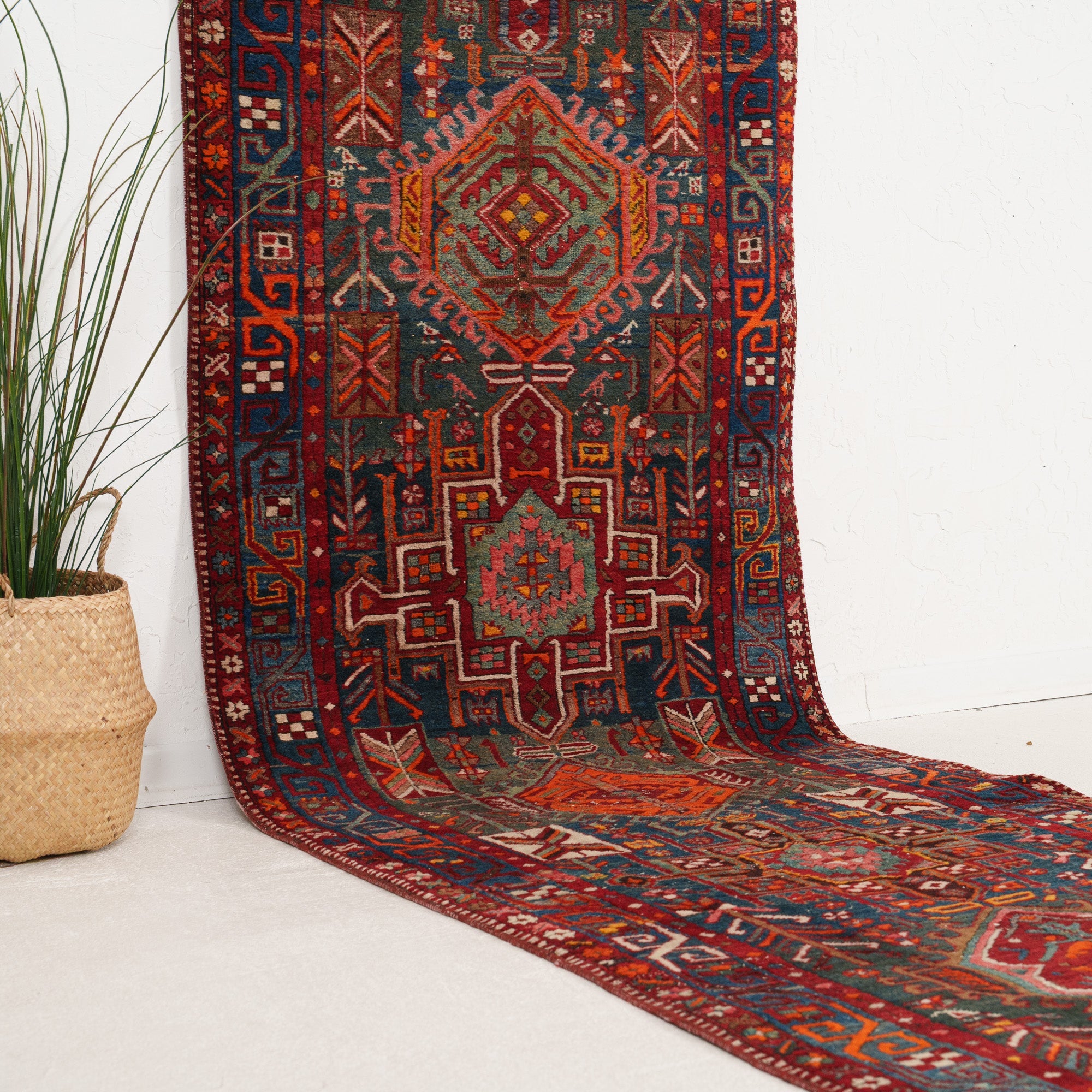 Blue and Red Runner Wool Rug