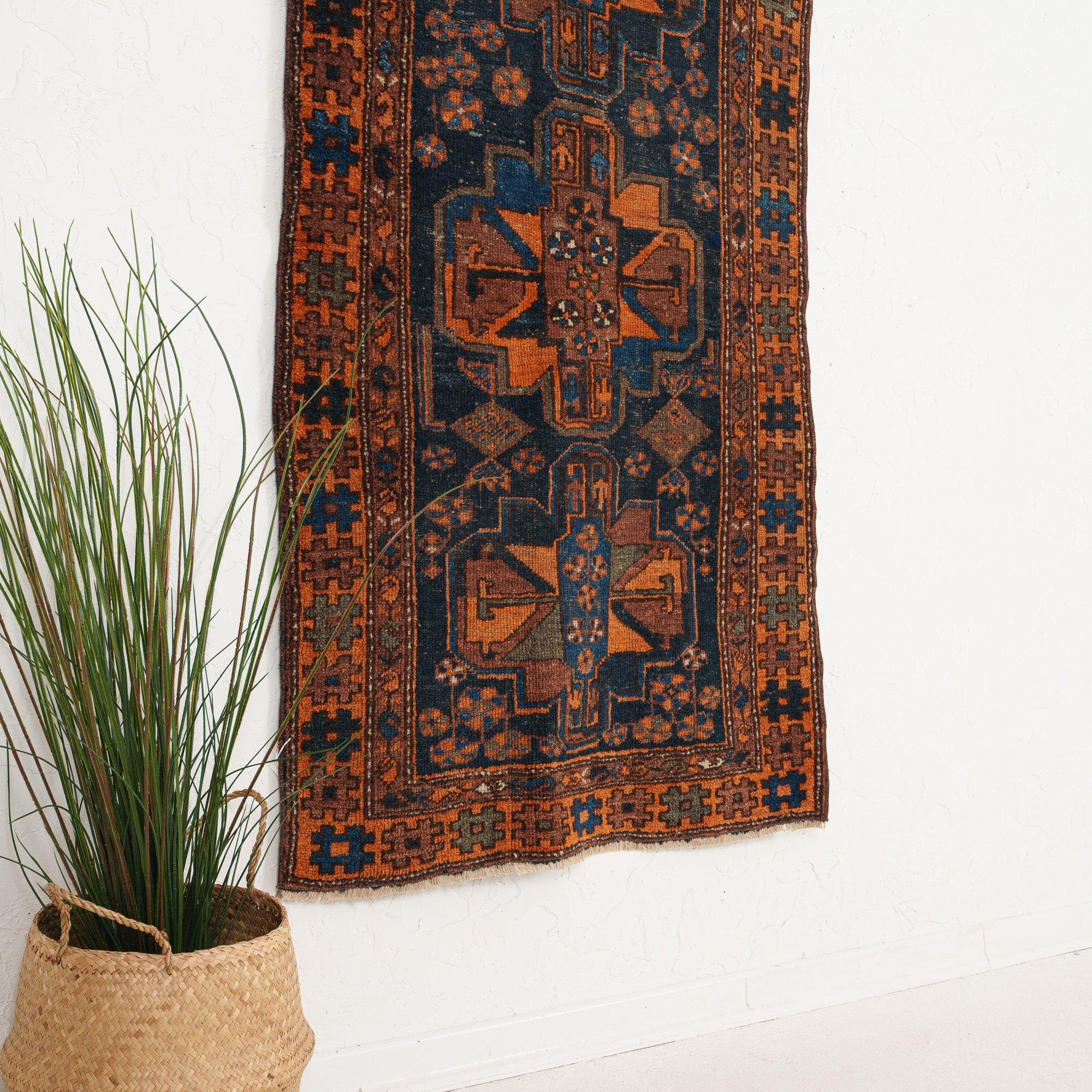 Blue and Orange Area Wool Rug