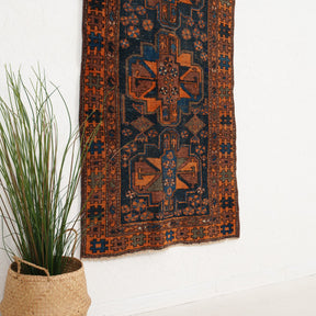 Blue and Orange Area Wool Rug