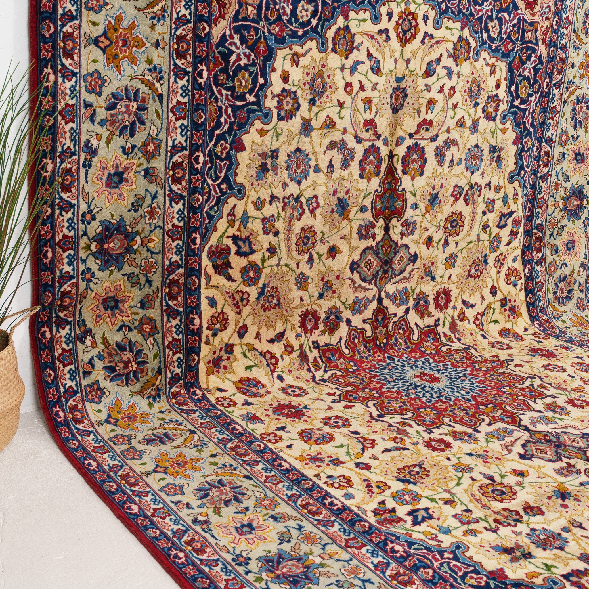 Beige and Blue Area Wool Rug