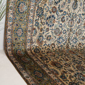 Beige and Green Area Wool Rug