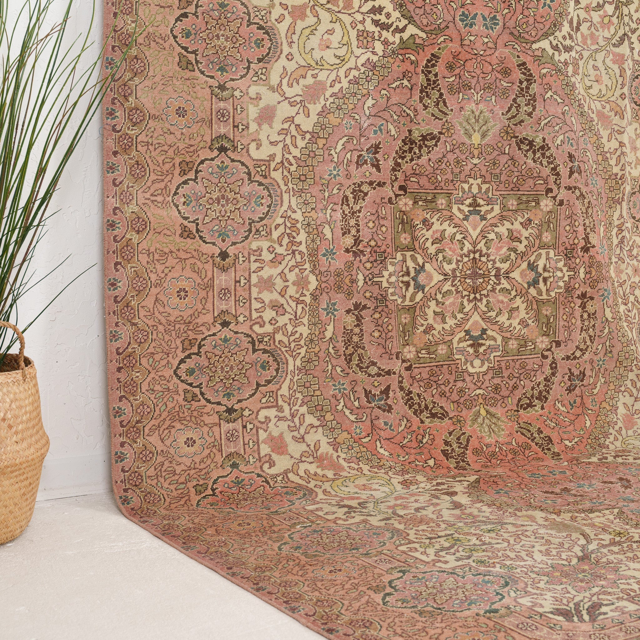 Beige and Red Area Wool Rug