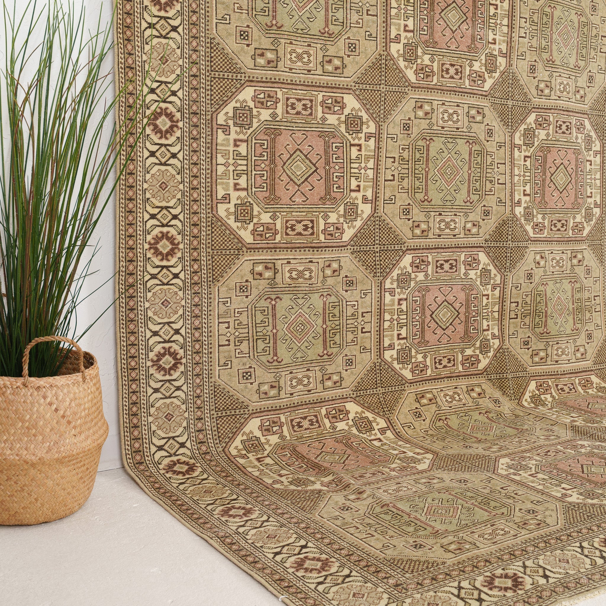Beige and Red Area Wool Rug