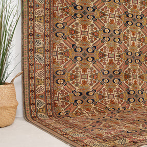 Beige and Red Area Wool Rug
