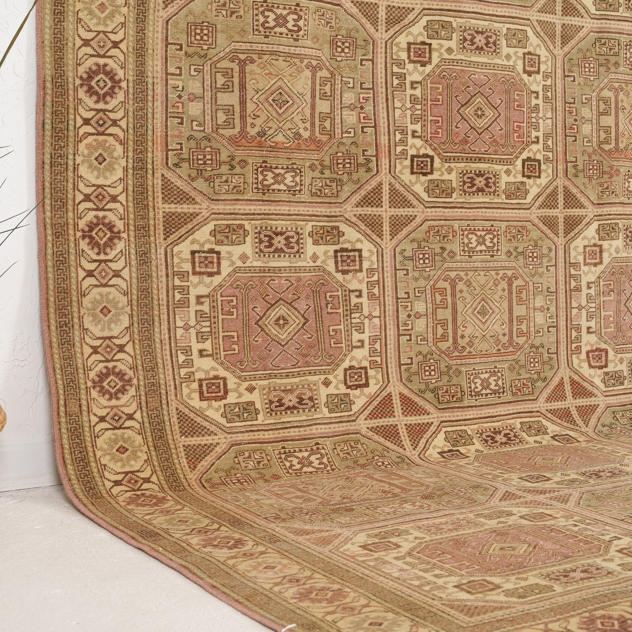 Beige and Green Area Wool Rug