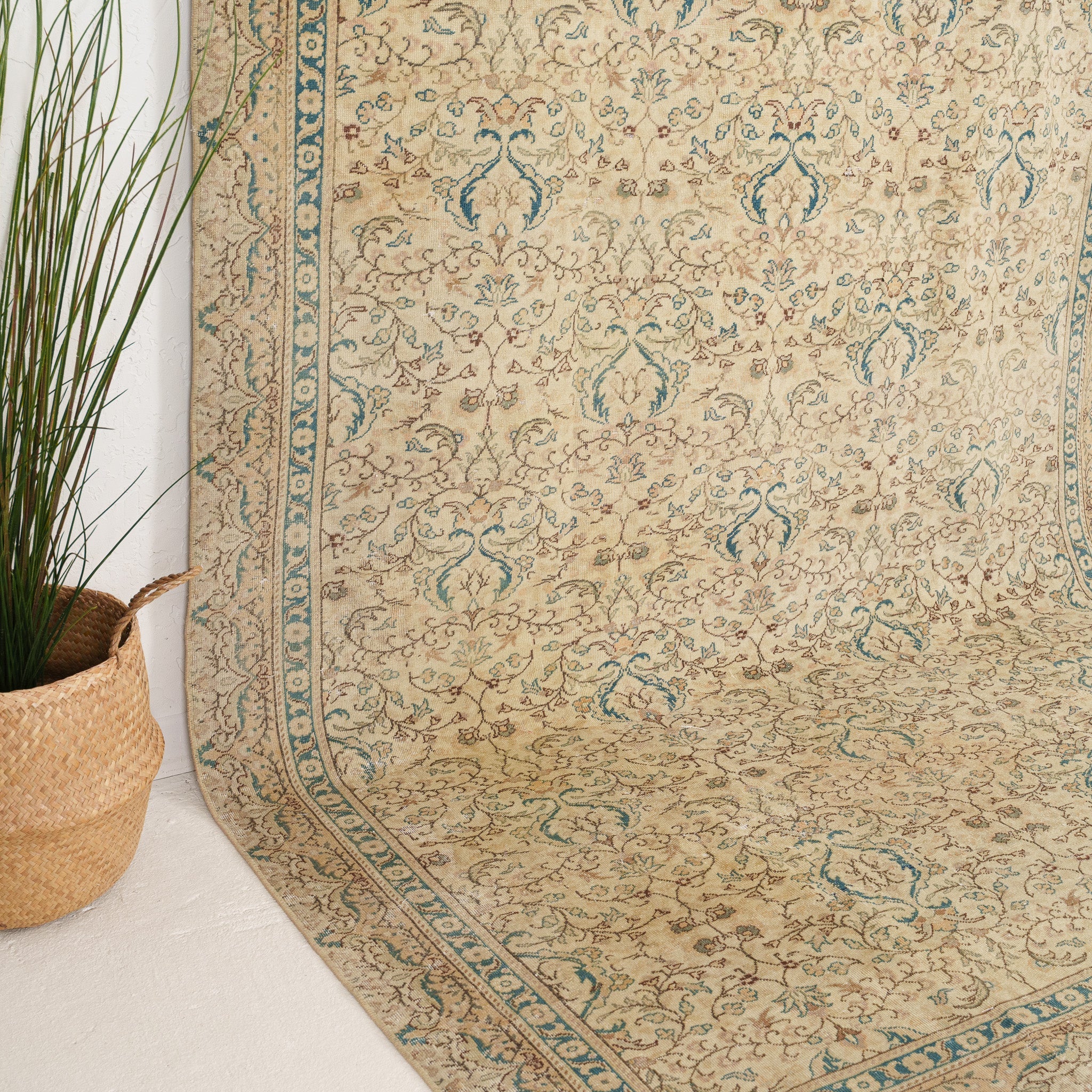 Beige and Blue Area Wool Rug