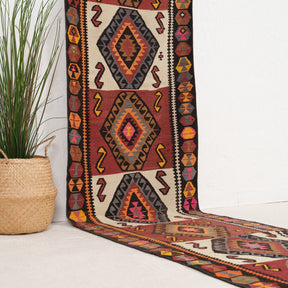 Red and Beige Runner Wool Rug