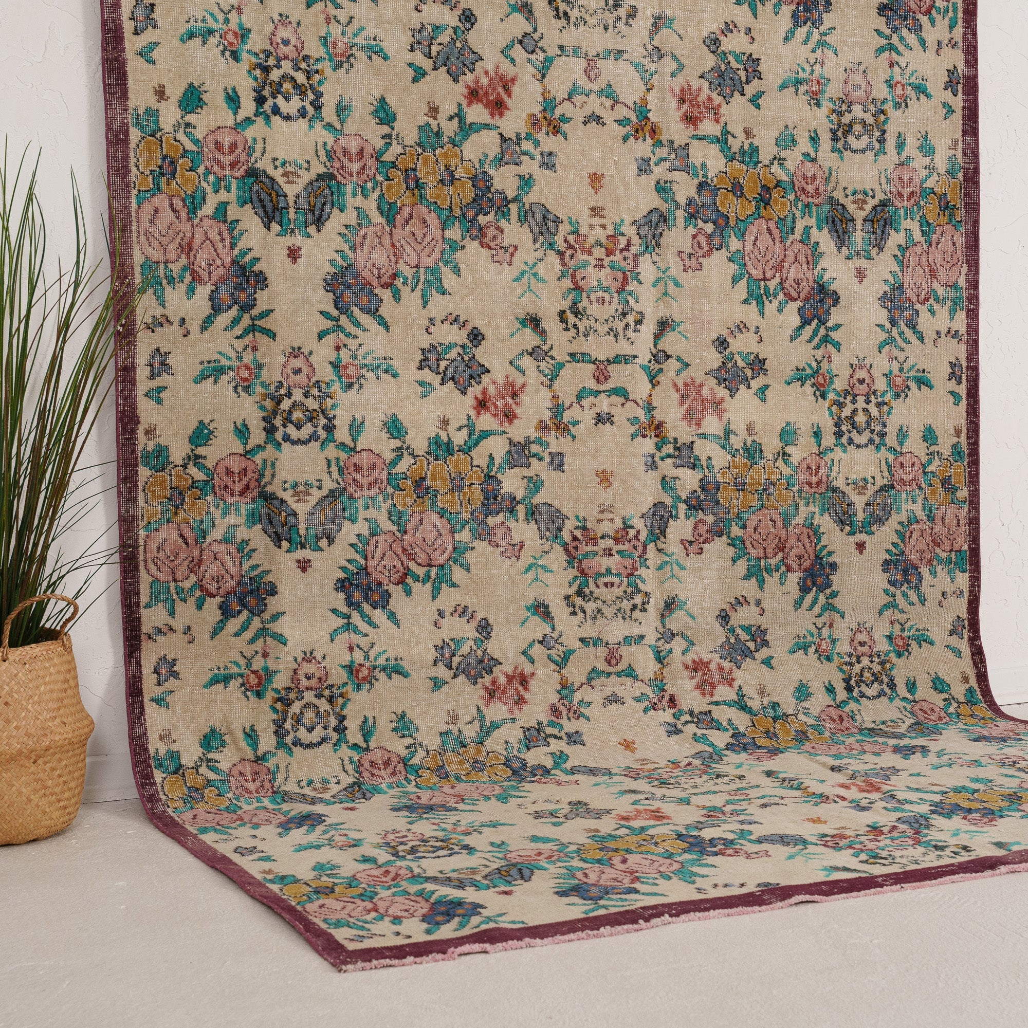 Beige and Purple Area Wool Rug