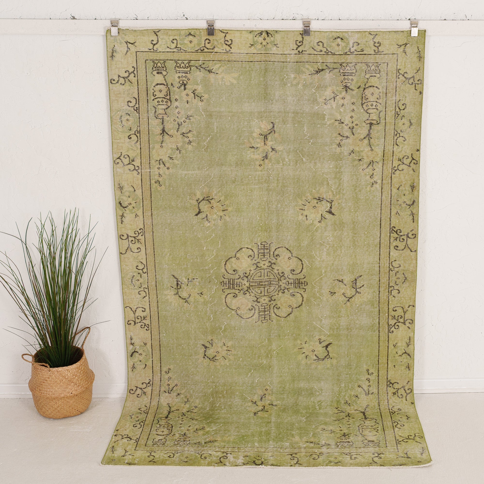 6' x 9' - Vintage Turkish Area Rug, Green - Jacobira | Kuden Rugs
