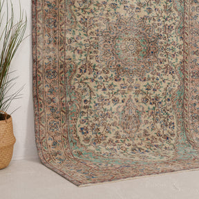 Beige and Green Area Wool Rug