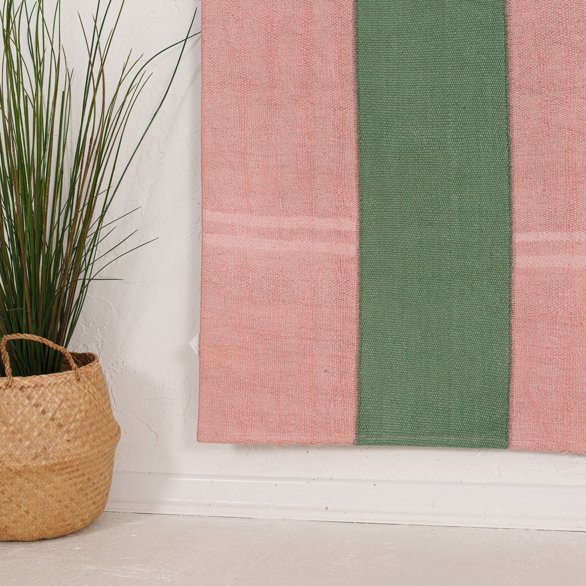 Pink and Green Area Wool Rug