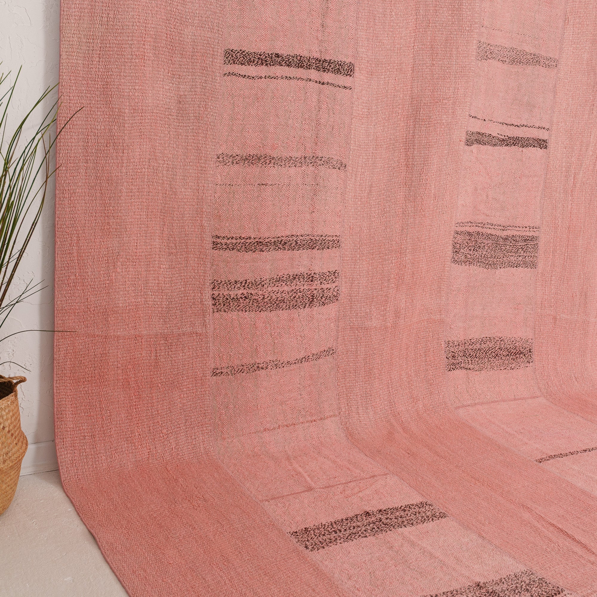 Pink and Black Area Wool Rug