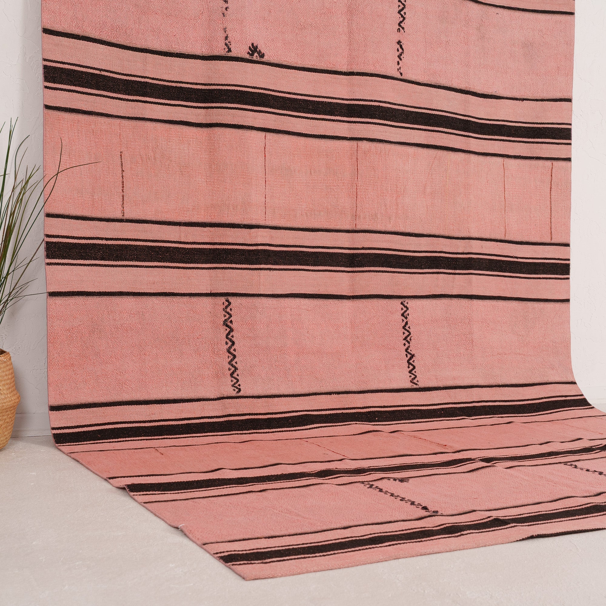 Pink and Black Area Wool Rug