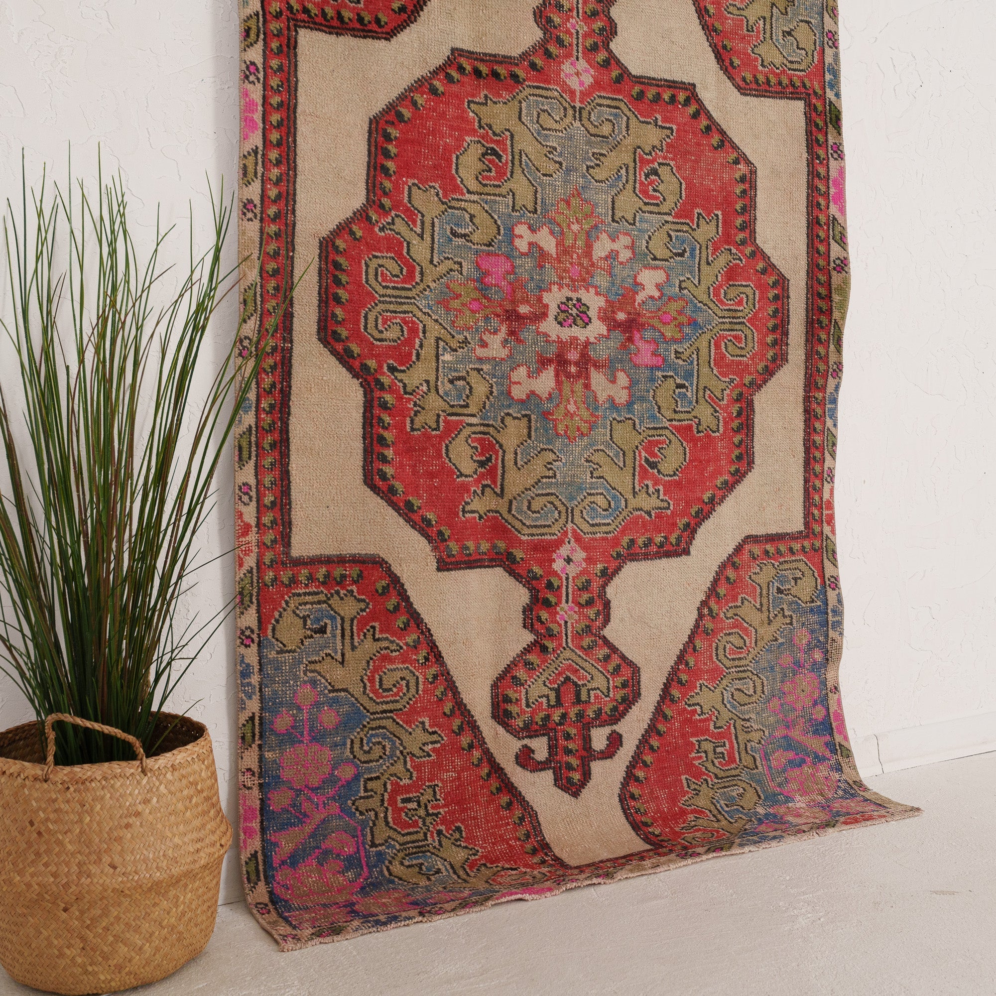 Beige and Red Area Wool Rug