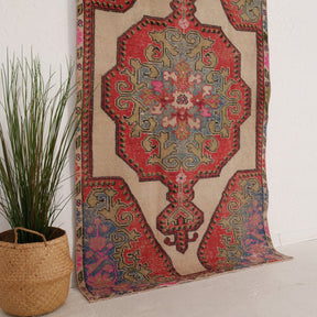 Beige and Red Area Wool Rug
