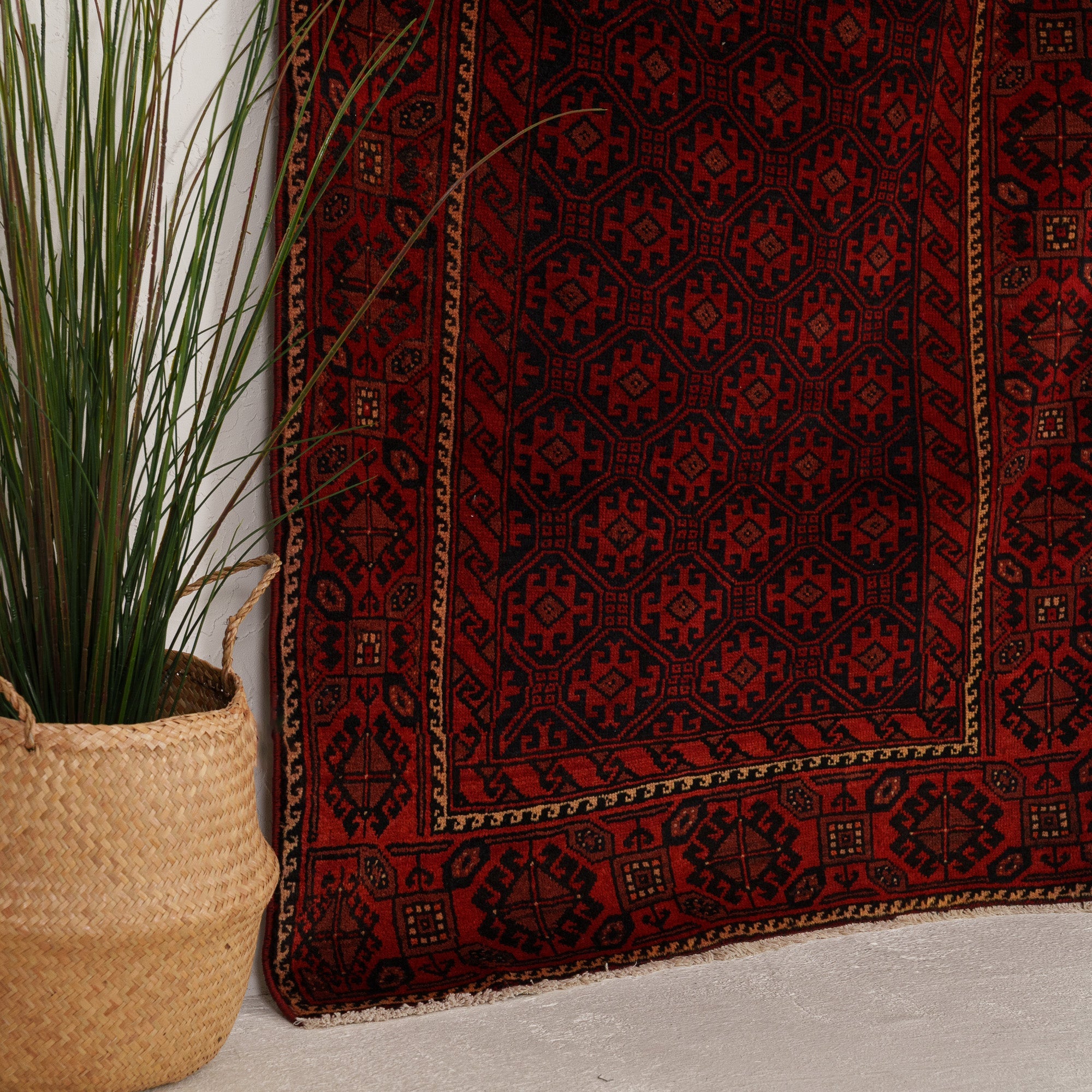 Red and Black Area Wool Rug